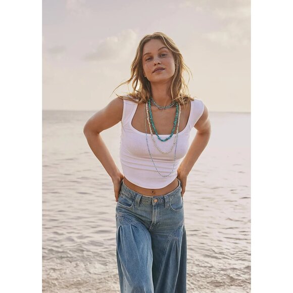 FREE PEOPLE Hummingbird Stretch Cotton Top in Ivory Size Medium - Picture 1 of 15